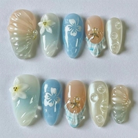 Uñas Postizas Metálicas Estilo InS con Diseño de Mariposa Azul y Serpiente Plateada, Uñas Postizas Y2K para Chicas Modernas, Uñas Postizas Brillantes para los Dedos