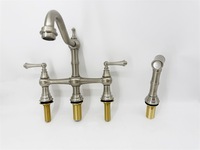 Robinet de cuisine et salle de bain en cuivre chromé à quatre trous, 8 pouces, double poignée, moderne et minimaliste, avec douchette en céramique 3841