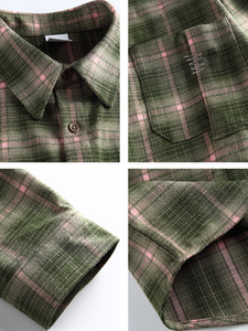 Camicia a maniche lunghe in stile giapponese retrò a quadri, vestibilità ampia, in tessuto spazzolato, per uomo, donna, coppia, casual - Product Image 5