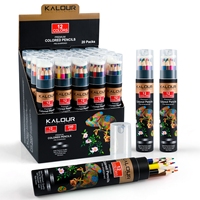 Coffret de 12 crayons de couleur KALOUR dans un cylindre en papier, avec 240 crayons de couleur de qualité supérieure, taille-crayon, stylo et estompeur sans couleur.