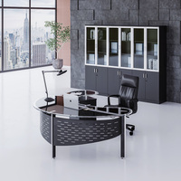 Bureau de direction rond en verre trempé noir, semi-circulaire/circulaire