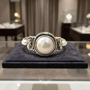 925 <b>Sterling</b> <b>Silver</b> Classic Round Cut Pearl Gemstone <b>Ring</b> Bezel <b>Set</b> Statement Design Unisex Fine Jewelry wholesale - Product Image 3