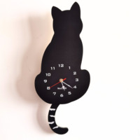 Jam Dinding Kayu Premium Desain Kucing Kartun Anak-Anak Super Senyap Tanpa Bunyi Tik-Tok untuk Kamar Anak