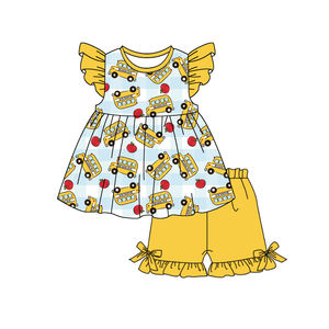 GSSO3106  CUSTOM Little Active Girl jaune D is for daddy broderie Tenues pour enfants Vente en gros Ensemble sans manches Fille Enfant - Product Image 4