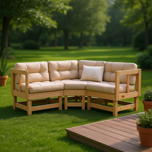 Conjunto de Sofás Modulares de Esquina para Jardín, Madera de Pino Natural Sólida, Muebles de Exterior, Diseño Escandinavo - Product Image 2