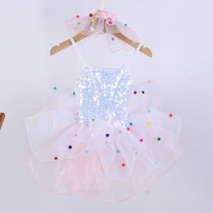 Vestido de Tutú <span class=keywords><strong>con</strong></span> Lentejuelas Brillantes para Niñas, Colorido y de Ensueño, <span class=keywords><strong>con</strong></span> Detalles de <span class=keywords><strong>Pompones</strong></span>, Traje de Baile para Actuaciones y Fiestas Infantiles - Product Image 5