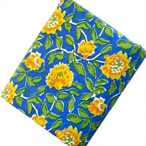 Floral Printed Eco-Friendly Breathable Cotton <b>Fabric</b> Woven Medium <b>Weight</b> Blue Yellow Green Hayaat Craft Home Textile Material - Product Image 1
