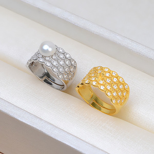 Anillo Abierto de Plata S925 para Mujer, Ajustable, con Incrustaciones de Perlas, Anillo de Dedo Antideslustre, Juego de Accesorios de Joyería 5-6, Talla Única - Product Image 1