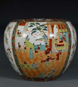 Jarrón <span class=keywords><strong>de</strong></span> Peces/Jardinera/Maceta <span class=keywords><strong>de</strong></span> <span class=keywords><strong>Porcelana</strong></span> <span class=keywords><strong>China</strong></span> Famille Rose, Maceta <span class=keywords><strong>de</strong></span> Cerámica con Paneles <span class=keywords><strong>de</strong></span> Rosas Pintadas a Mano, <span class=keywords><strong>Canton</strong></span>/Medallón <span class=keywords><strong>de</strong></span> Rosas - Product Image 1