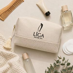 Bolsa de Cosméticos de Lino y Algodón con Logotipo Personalizado, Bolsa de Aseo de Tela Natural para Viaje con Borla y Cremallera, Proveedor Mayorista OEM ODM - Product Image 5