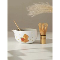 Kit Matcha en céramique peint à la main mignon fraise ours idées cadeaux bol Matcha ensemble de 4 ensemble de cérémonie du thé