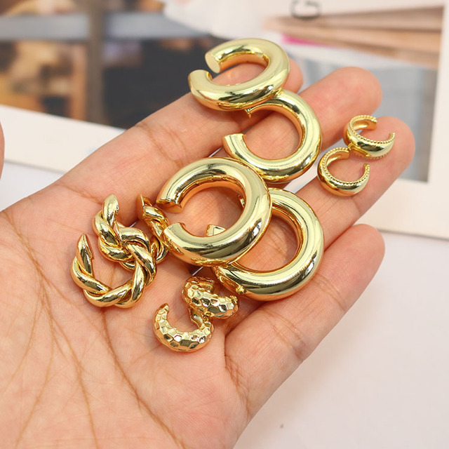 EM1381 Chunky Thick Non Piercing Trendy 18k Gold Plated Plain Rope Chain Conch Ear Cuff Earring