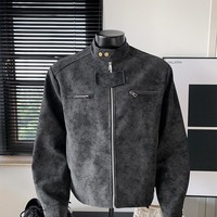 Veste en cuir à col montant de style rétro américain pour homme, veste zippée surdimensionnée pour le printemps et l'automne, veste en cuir PU décontractée vintage