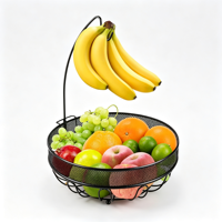 Panier de rangement rond pour fruits et légumes, panier à fruits en fil métallique avec support pour bananes, pour le rangement des fruits frais dans la cuisine