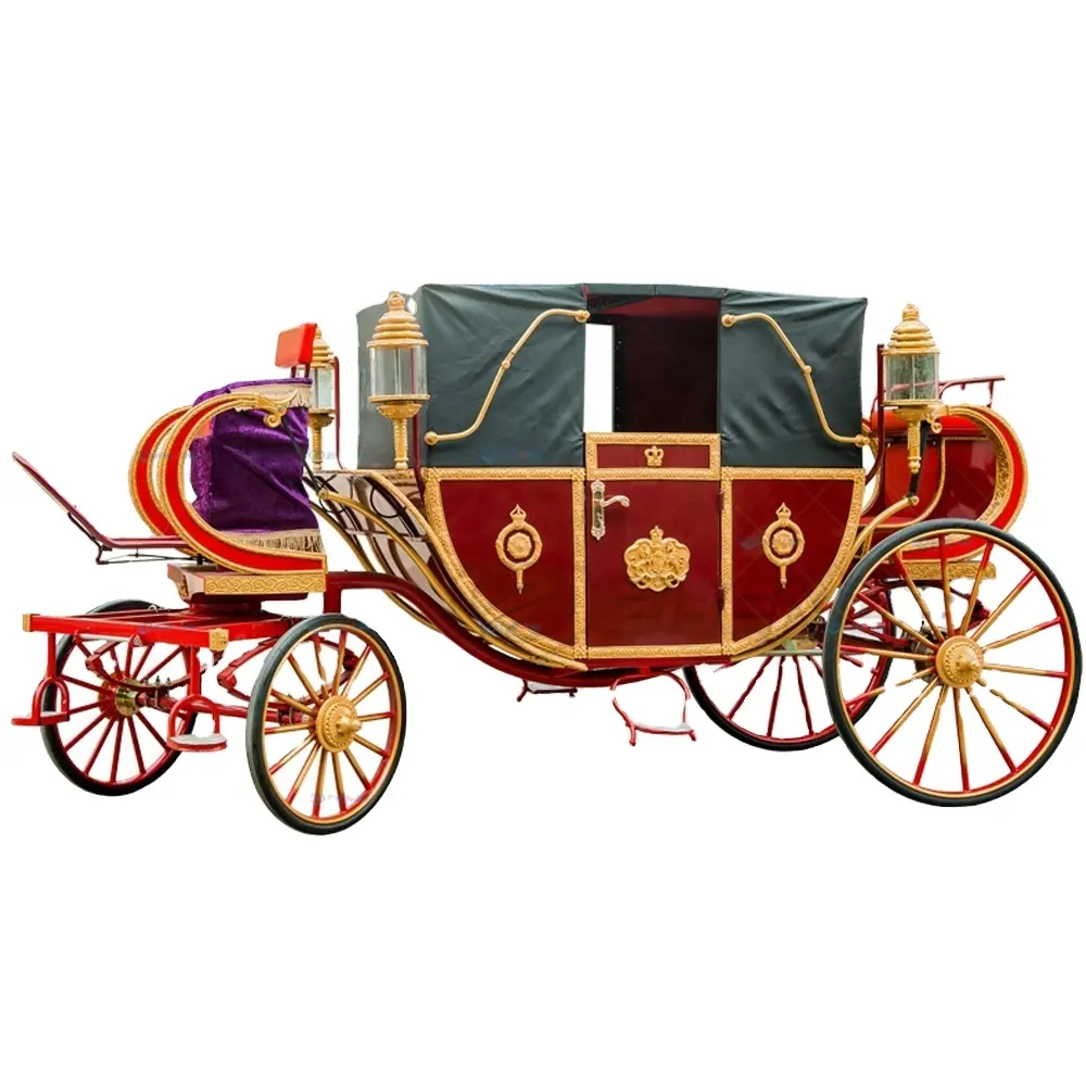 Elegant red and black sightseeing royal carriage amusement park princess wedding horse-drawn carriage convertible