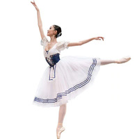 Robe de tutu de ballet romantique professionnelle pour femmes, robe de ballet longue en tulle blanc, costume de scène, tenue de danse de ballerine