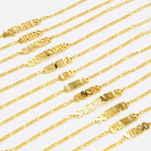 Bracelet de luxe en argent non terni plaqué or 18 carats en acier inoxydable avec breloque <span class=keywords><strong>horoscope</strong></span> femmes hommes 12 signes <span class=keywords><strong>du</strong></span> zodiaque bijoux - Product Image 4