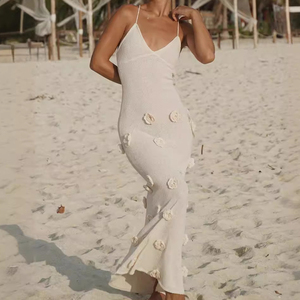 <span class=keywords><strong>Abito</strong></span> Lungo da Spiaggia Sexy Personalizzato con Scollo a V, Motivo Floreale 3D, <span class=keywords><strong>Schiena</strong></span> <span class=keywords><strong>Scoperta</strong></span>, per Vacanze - Product Image 4