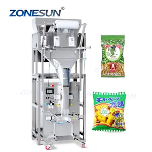 ZONESUN ZS-FS02 Full Automatic Three Heads Vertical Small Pouch Granule Bag Weighing Film Filling And Sealing Packaging Machine