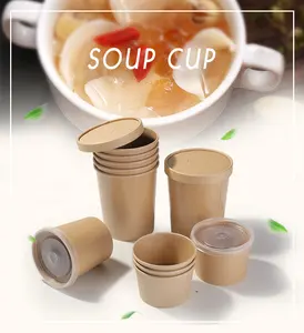 100% Eco-friendly Disposable Kraft Soup Pot With Paper Lid
