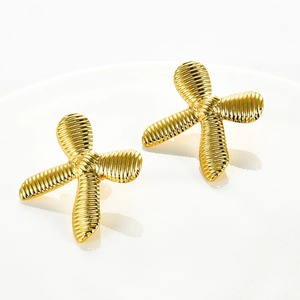 1 par de aretes de acero inoxidable con lazo dorado para mujeres y niñas, regalo para oficina/ carrera - Product Image 3