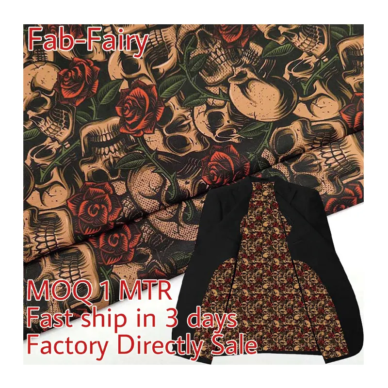 YH8-8472 FABFAIR Hot Sale Europe Style Skull Flower Printed Lining Fabric For Suit And Coat Inner Fabrics