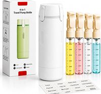 Flacons de voyage 4-en-1 conformes TSA, anti-fuite, rechargeables, portables, avec pompe en plastique pour shampoing, lotion, crème