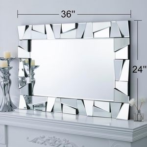 <span class=keywords><strong>Miroir</strong></span> mural rectangulaire de luxe pleine longueur avec cadre en verre géométrique irrégulier, décoration moderne pour salon - Product Image 6