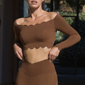 Neuankömmling Damen High Waist Gym Strumpfhose Fitness Röcke 2-teiliges Yoga-Set Langarm Damen Top Atmungsaktive Sportswear Solid - Product Image 4