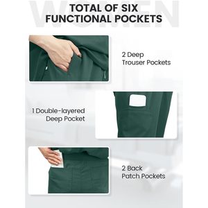 FOXA Women's Medical Scrub Pants Jogger Style With 6 Pockets Drawstring Waist Hospital Uniforms Cotton Blend Knitted Fabric - Product Image 3