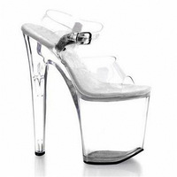 Chaussures de danse européennes et américaines à talons hauts de 8 pouces (20 cm) pour femmes, à bout ouvert, en PU, pour l'extérieur, rehaussantes, à contrefort ouvert, grandes tailles 46