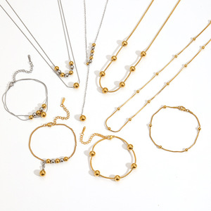 Stainless Steel Necklace <b>Set</b> For Women With Round <b>Bead</b> Chain Bracelet Jewelry Gift Fashion Accessory - Product Image 3