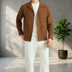 Chaqueta de Camisa Marrón para Hombre, Casual, con Cuello Camisero, Cierre de Botón Sencillo, Sólida, Transpirable, para Primavera - Product Image 4
