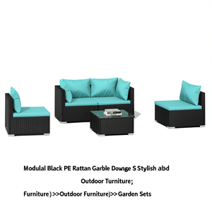 Set Lounge da Giardino Modulare in Rattan PE Nero, Arredamento da Esterno a 4 Posti in Stile Contemporaneo - Product Image 1
