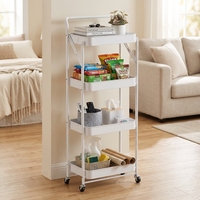 Carrito de Cocina Móvil de Metal Resistente de 4 Niveles, Plegable, con Ruedas, para el Hogar
