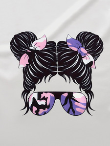 Conjunto de 2 Piezas de Moda Europea y Americana, Camiseta con Estampado de Dibujos Animados y Cuello Redondo + Pantalones de Camuflaje Estilo Hip-Hop - Product Image 5