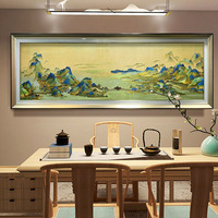 Panneau décoratif suspendu en tissu non tissé brodé, style chinois moderne, motif Paysage Mille Li, encadré, pour cadeau ou décoration de salon