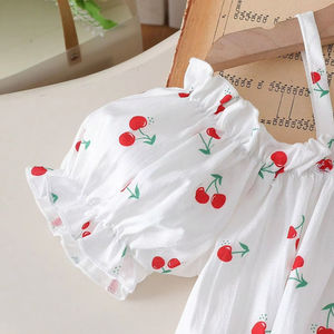 4-7 टी बच्चों के कपड़ों का चेरी फल स्ट्रैपलेस ऑफ-कंधे की शीर्ष लोचदार शॉर्ट्स लड़कियों के कपड़े पहनते हैं - Product Image 5