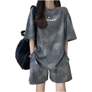 Loose Street Casual T-shirt And Shorts Gradient Tie Dye Two Pieces Sets Women Clothing