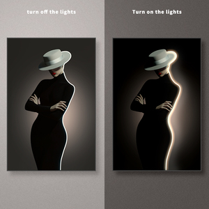 Hiện đại LED tường nghệ thuật thời trang nữ chân dung trong màu đen đỏ ban đầu hình bức tranh Chân Dung Nhà phòng khách trang trí Neon nghệ thuật - Product Image 4