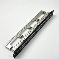 Panel Patch Terproteksi 24-Port RJ45 untuk Rak Jaringan 1U 19 inci Cat6/Cat6A/Cat7/Cat8 dengan Batang Belakang Tetap