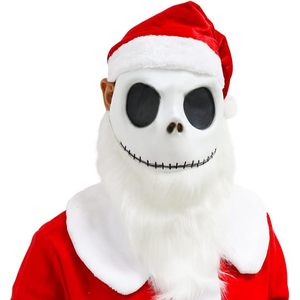 Máscara de Esqueleto de Santa Claus Navideña de Peluche, Media Cara, Barba Blanca, Gorro Rojo, Accesorio de Disfraz para Fiesta Navideña - Product Image 2