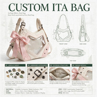 Sac Ita personnalisé à la mode, forme cœur Kawaii, fenêtre transparente en PVC