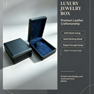 Caja de Joyería de Lujo, Diseño Rectangular Elegante en Cuero Premium, Forro de Terciopelo Suave, Detalle de Costura Dorada - Product Image 1