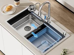 Fregadero de Cocina Grande de Acero Inoxidable con Escurridor de Doble Capa para el Hogar - Product Image 3