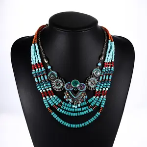 Bohemian Vintage National Style Multi-Layer Beaded Alloy Necklace Hanging Jewelry For Women And Girls