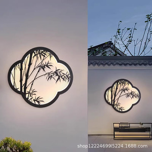 Lampe murale extérieure en forme d'éventail, étanche IP65, nouveau style chinois, lumière silhouettée en bambou pour cour, jardin, portail - Product Image 4