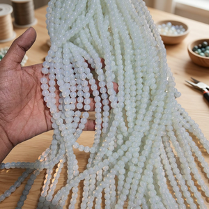 Perles d'Opale Blanche Naturelle en Vrac, Perles Rondes Simili-Verre, Perles de Graines Polies pour la Fabrication de Bijoux - Product Image 2