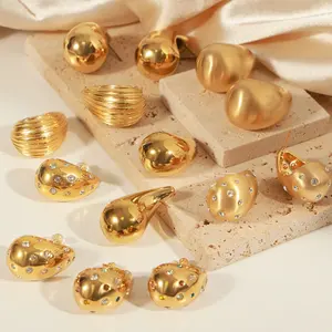 Nicht trübe 18 Karat vergoldete übergroße Teardrop-Ohrringe Frauen Chunky Statement Edelstahl Gold TearDrop Hohl ohrringe