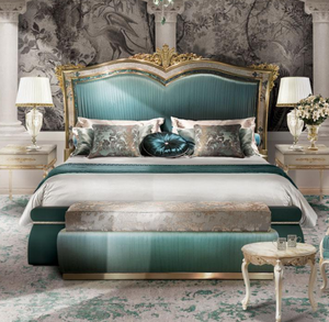 European Style Villa Bedroom Palace Pleated High Back Shell <strong>Inlaid</strong> King Size Luxurious Solid <strong>Wood</strong> Carved Double Bed - Product Image 1